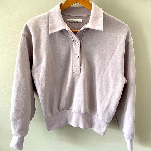OAK + FORT Tops - Oak+Fort Lilac 1/4 Button Down Oversized Sweatshirt